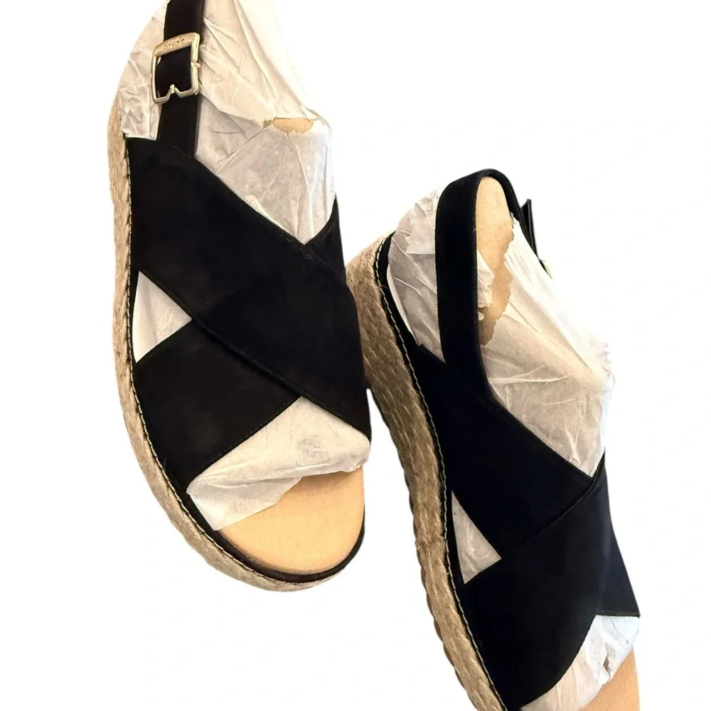 Dr. Scholl's Ember Espadrille Wedge Sandal Size 9M Black Tan Resort Vacation NEW - Picture 3 of 11